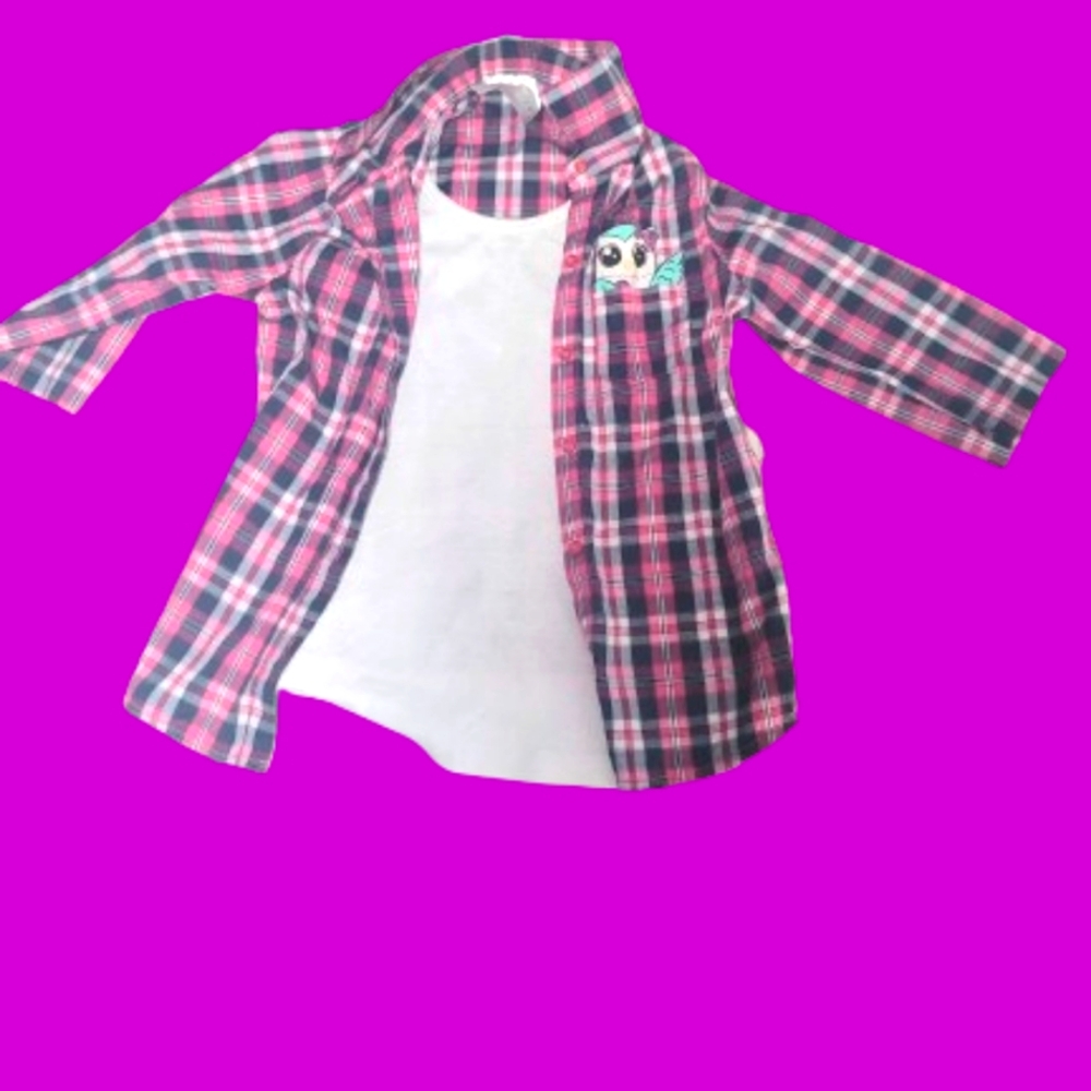 Plaid magenta fabric tank in shirt.